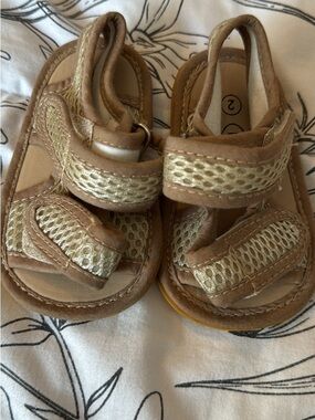 Children's Tan and Gold Hook-and-Loop Sandals